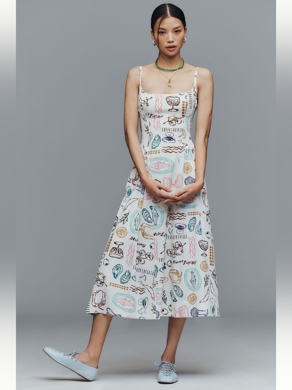 ASTR The Label for Anthropologie Ainsley Square Neck Midi Dress - White Picnic
